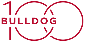 red logo on white background of Bulldog 100