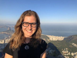 photo woman outside, high above Rio de Janeiro, Brazil