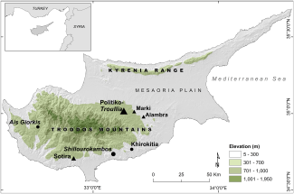 graphic map of island on white, with inset regional image