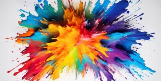 graphic image of splattered paint in many colors