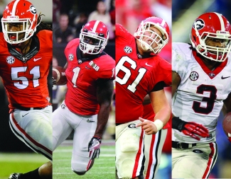 composite of four photos of UGA football players