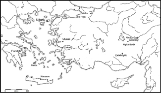 black and white outline map of Asia minor 