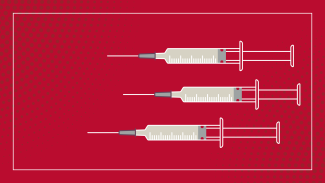 graphic with hypodermic needles on red background