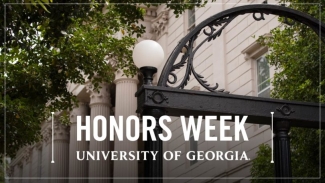 photo of arch with honors week graphic