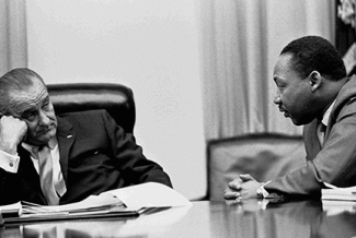 b/w photo of MLK and LBJ