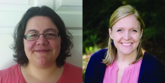 side by side head shot photos of two women