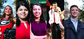 photo collage of five students outdoors