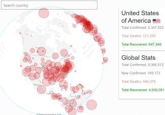 screengrab of app graphic with red bubbles on map