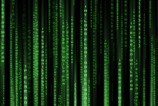 matrix image, black and green letters vertical