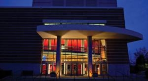 photo of building entry at dusk