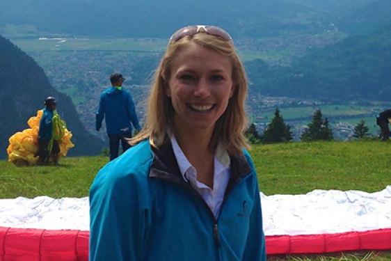 young woman with mountain