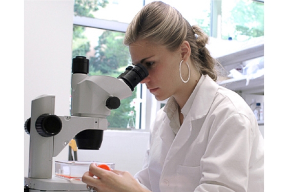 woman using microscope, photo