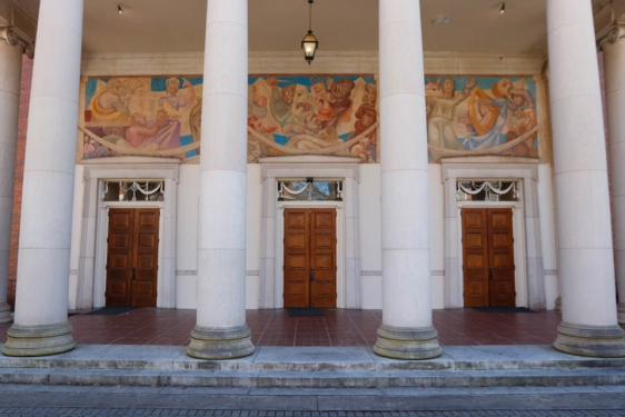 photo of portico mural, with columns