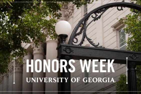 photo of arch with honors week graphic