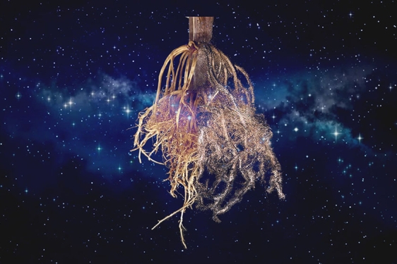 3-d-graphic rendering of root system on space background