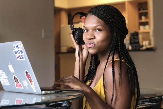 photo of woman with laptop computer