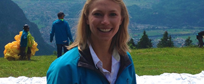 young woman with mountain