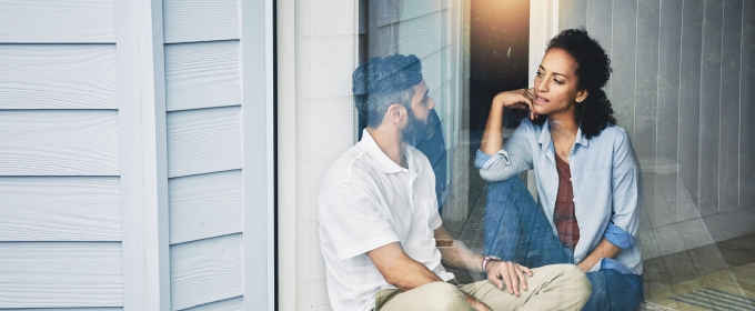 photo of couple talking