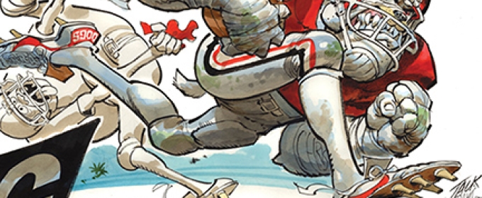 illustration graphic of bulldog in football uniform