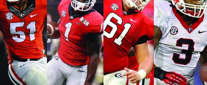 composite of four photos of UGA football players