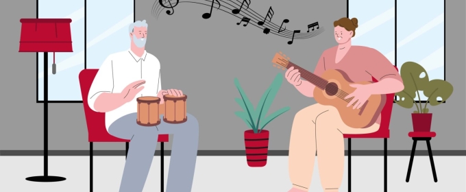 illustration with two people singing and playing music