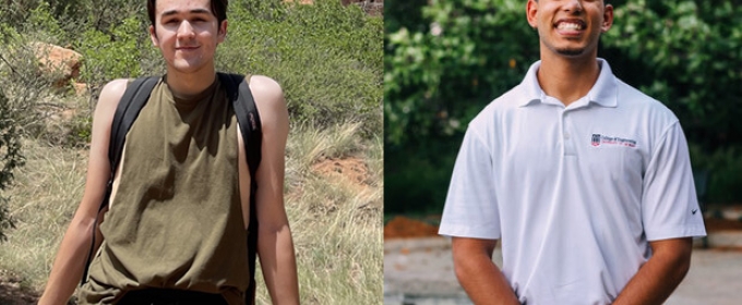 side-by-side photos of men, each outdoors