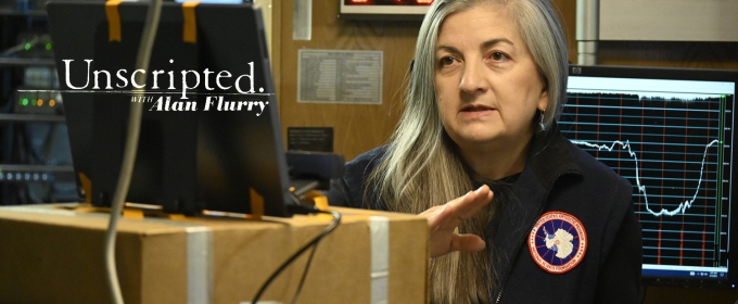 photo of woman in office with laptop, with graphic text