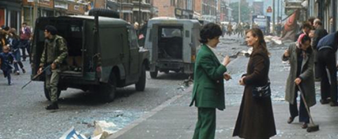 street scene with rubble, color