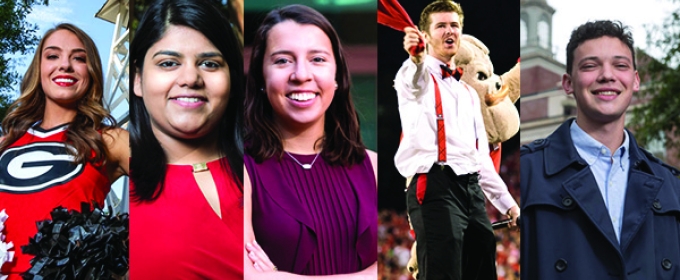 photo collage of five students outdoors