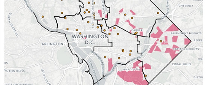 graphic of map showing district and other boundaries, Washington, DC