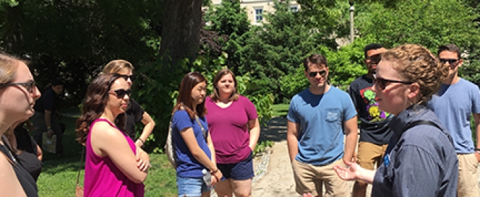 students outside on a path, day