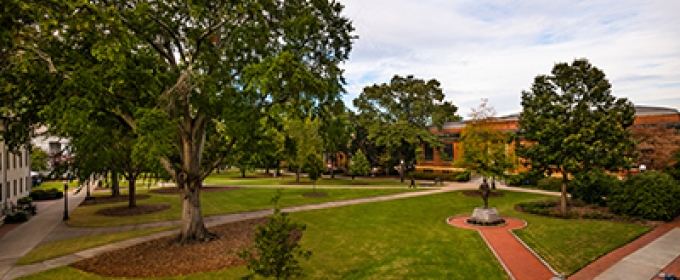 photo of campus quad in waning daylight